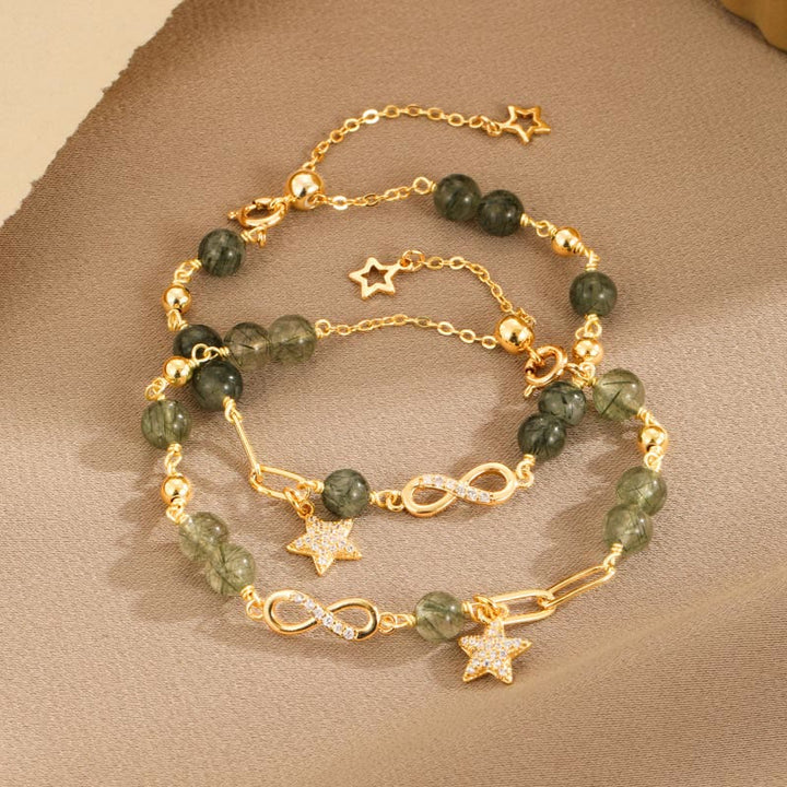 Buddha Stones 14K Gold Green Rutilated Quartz Möbius Loop Eternal Love Star Protection Bracelet - image 3