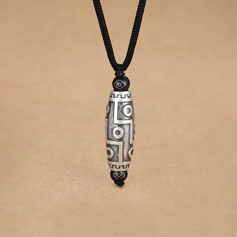 Buddha Stones Tibet Nine-Eye Dzi Bead Pattern Copper Auspicious Clouds Wealth Necklace Pendant - Nine-Eye Dzi Bead Pattern - image 0