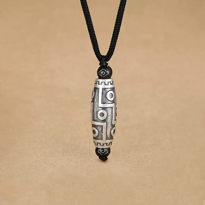 Buddha Stones Tibet Nine-Eye Dzi Bead Pattern Copper Auspicious Clouds Wealth Necklace Pendant - Nine-Eye Dzi Bead Pattern - image 0