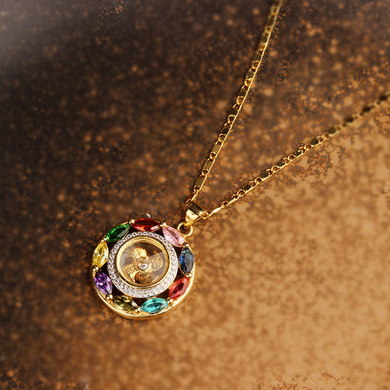 Buddha Stones Colorful Zircon Copper Wealth Luck Rotation Bracelet Necklace Pendant - image 4