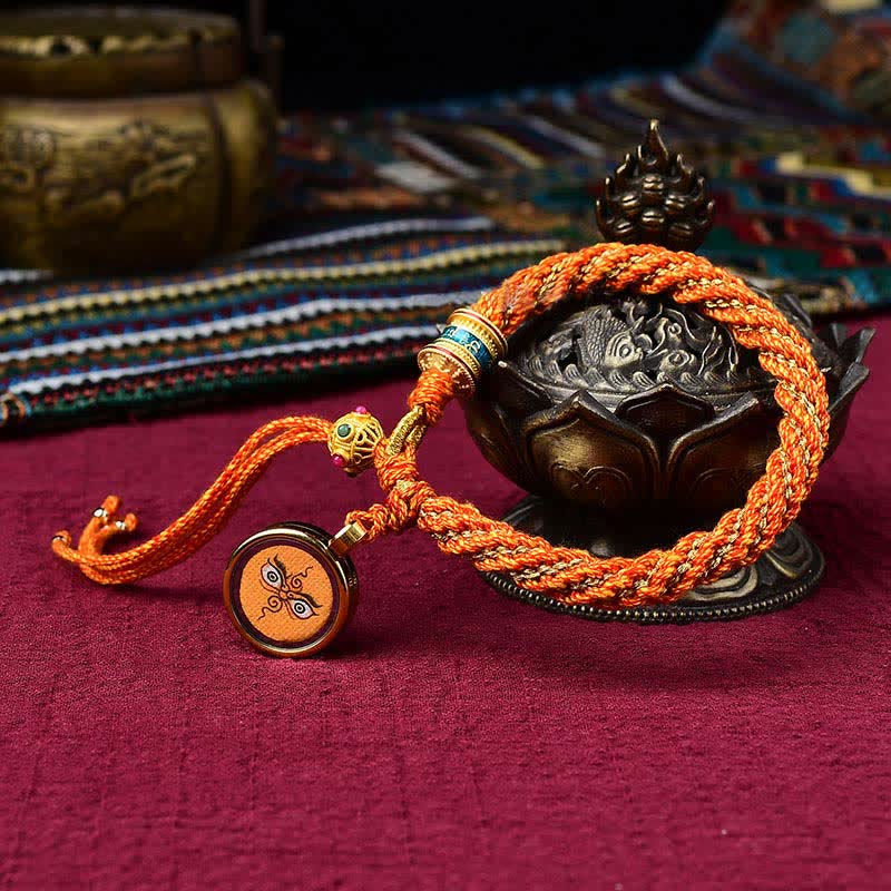 Buddha Stones Tibetan Handmade Luck Thangka Prayer Wheel Charm Weave String Bracelet - Orange&Thangka - image 22