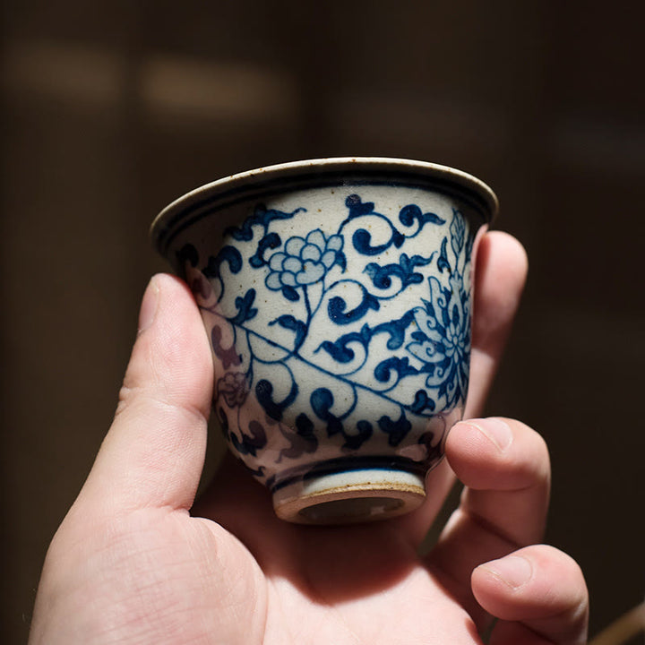 Buddha Stones Jingdezhen Blue and White Porcelain Hand Painted Lotus Plum Blossom Ceramic Teacup Kung Fu Tea Cups - image 2