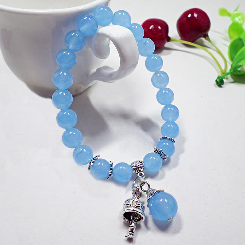 Buddha Stones Vintage Crystal Chalcedony Stone Energy Beaded Bell Charm Bracelet - image 1