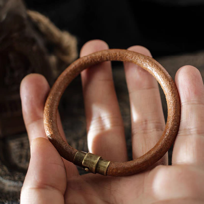 Buddha Stones Retro Leather Luck Healing Copper Magnetic Buckle Bracelet - image 12