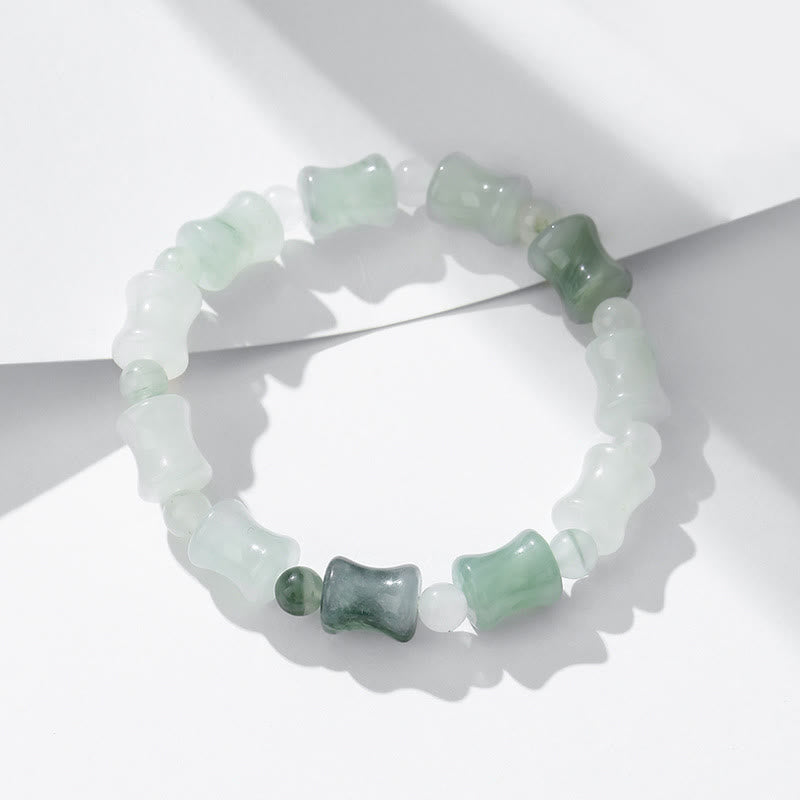 Buddha Stones Jade Coconut Shell Bamboo Pattern Abundance Luck Bracelet - Jade - image 1