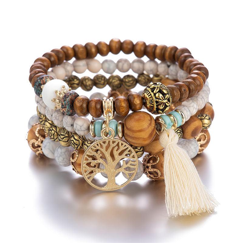 Buddha Stones Wenge Wood Layered Tree Tassel Healing Bracelet - image 3