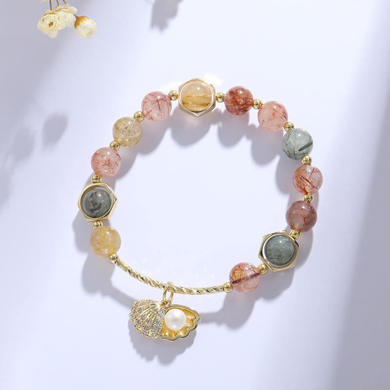 Buddha Stones Natural Colorful Rutilated Quartz Shell Protection Bead Bracelet - Colorful Rutilated Quartz - image 0