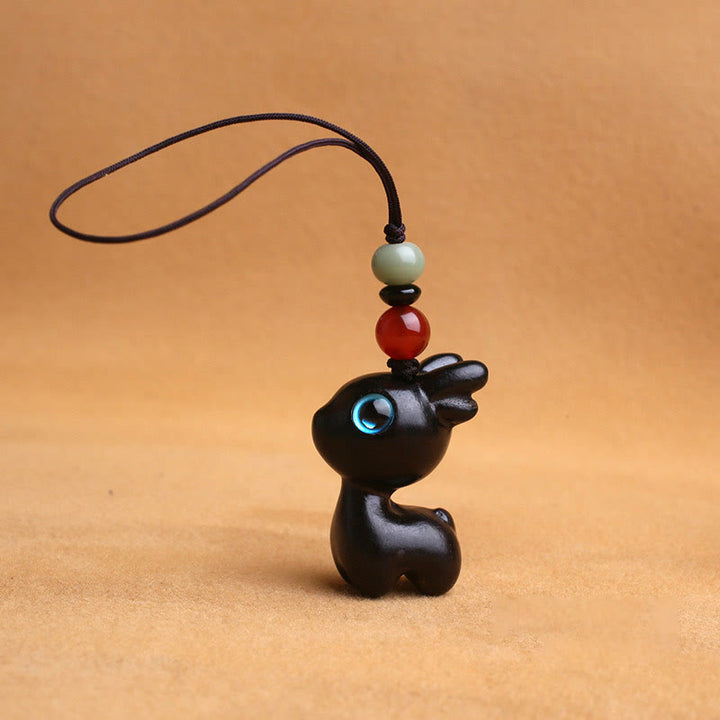 Buddha Stones Sandalwood Small Leaf Red Sandalwood Ebony Wood Green Sandalwood Lucky Mini Deer Carved Protection Key Chain Phone Hanging Decoration - Ebony Wood  35mm - Phone Hanging Decoration - image 12