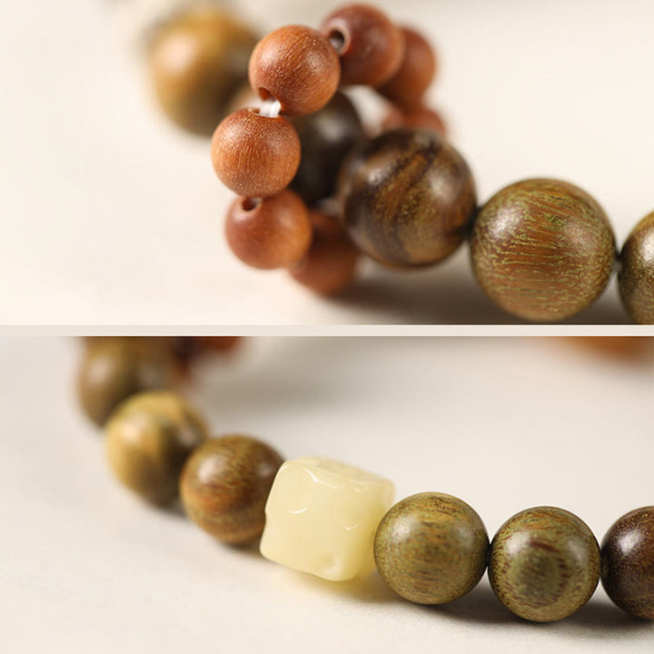 Buddha Stones Green Sandalwood Ebony Wood Cat Peace Soothing Bracelet - image 4