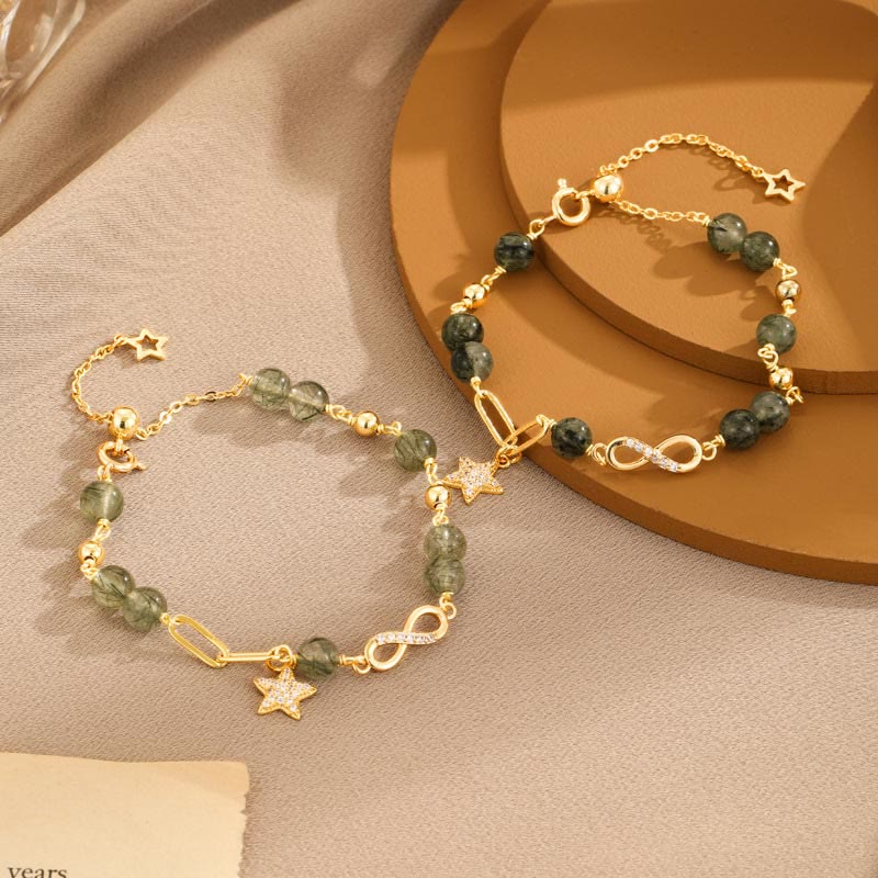 Buddha Stones 14K Gold Green Rutilated Quartz Möbius Loop Eternal Love Star Protection Bracelet - image 6