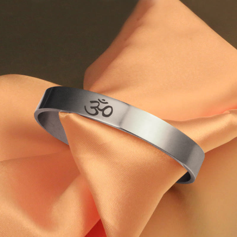 Buddha Stones Tibetan OM Symbol Mindfulness Cuff Bracelet Bangle - image 5
