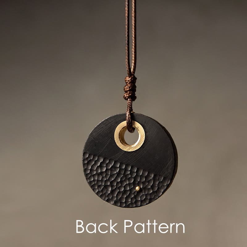 Buddha Stones Handcrafted Round Ebony Wood Copper Peace Necklace Pendant - image 1