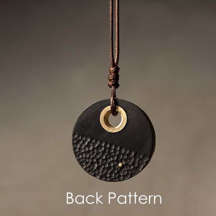 Buddha Stones Handcrafted Round Ebony Wood Copper Peace Necklace Pendant - image 1