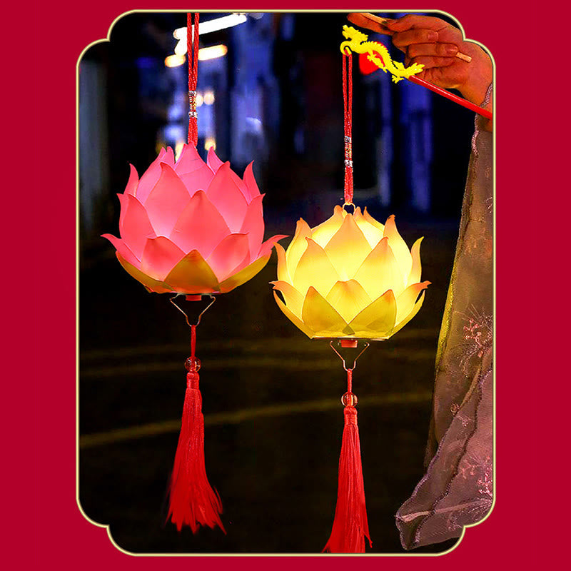Buddha Stones DIY Lotus Flower Dragon Lantern Tassel Lamp Decoration - image 11
