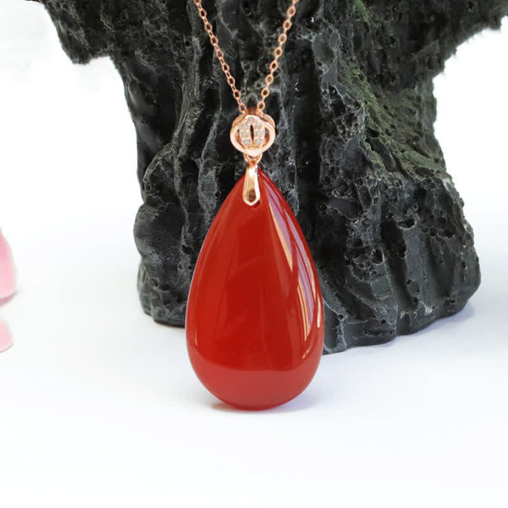 925 Sterling Silver Waterdrop Red Agate Confidence Necklace Pendant - image 6