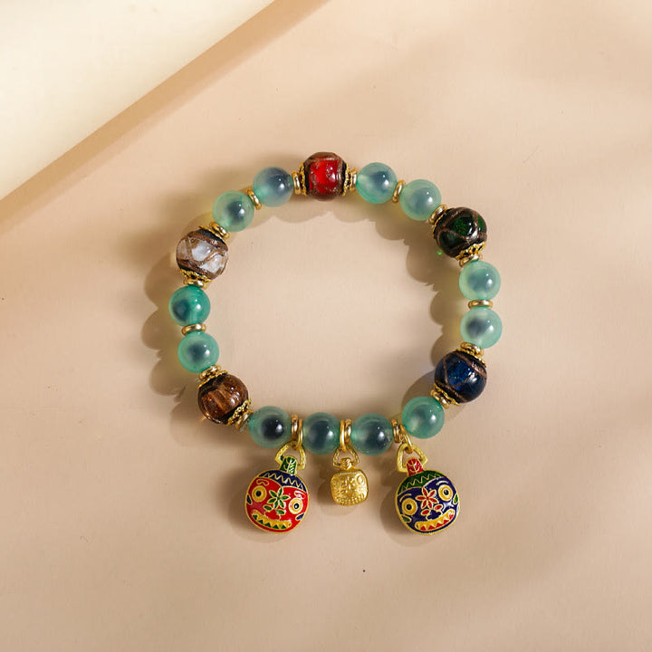 Buddha Stones Colorful Candy Agate Gold Swallowing Beast Family Liuli Glass Bead Strength Bracelet - Green Candy Agate - image 5