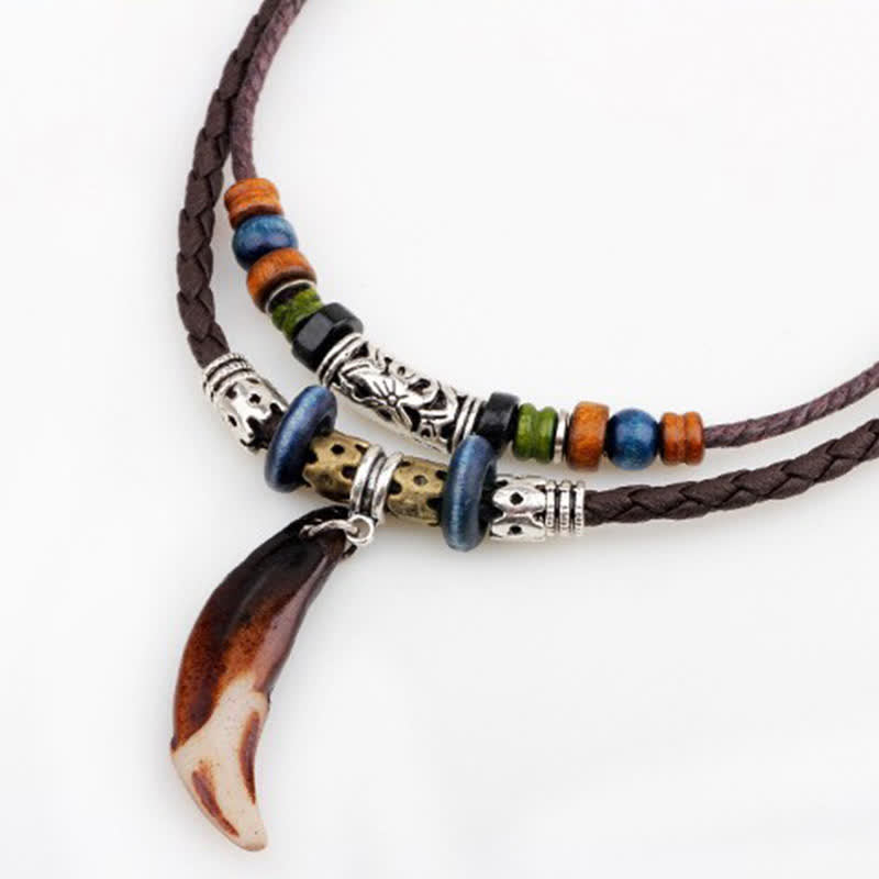 Ethnic Wolf Tooth Pattern Beads Wealth Necklace Pendant - image 1