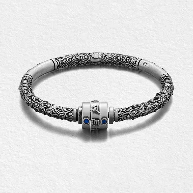 Buddha Stones 990 Sterling Silver Tibetan Auspicious Clouds Om Mani Padme Hum Engraved Creativity Bracelet Bangle - image 5