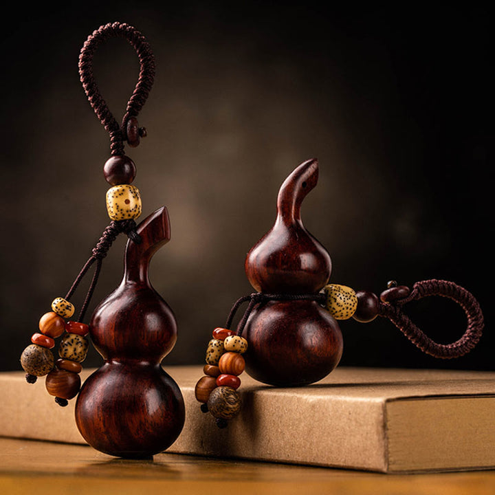 Tibetan Ebony Small Leaf Red Sandalwood Gourd Luck Protection Key Chain - image 18
