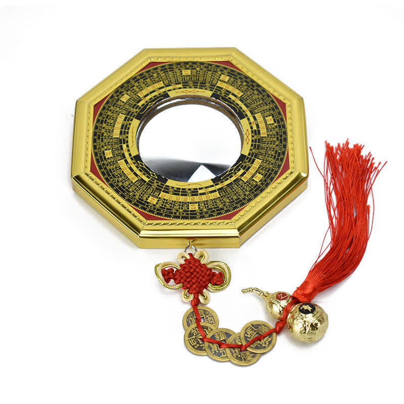 Feng Shui Bagua Map Five-Emperor Coins Gourd Balance Living Room Energy Map Mirror - Bagua Map&Gourd - 21cm - Concave Mirror - image 5