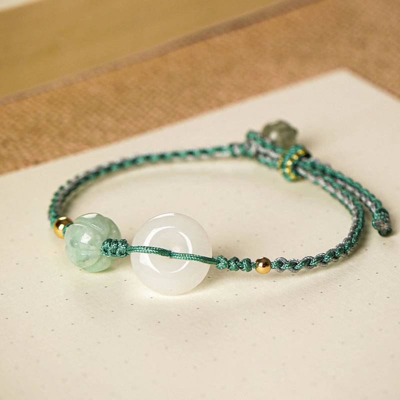 Buddha Stones White Jade Peace Buckle Pumpkin Bead Luck Blessing Braided Bracelet - image 1
