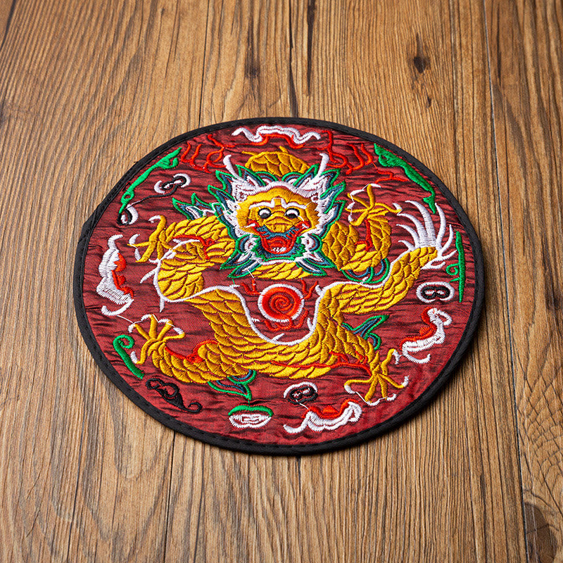 Buddha Stones Dragon Embroidery Cup Mat Pad Tea Cup Coaster Kung Fu Tea Mat - Dark Red Dragon - image 9