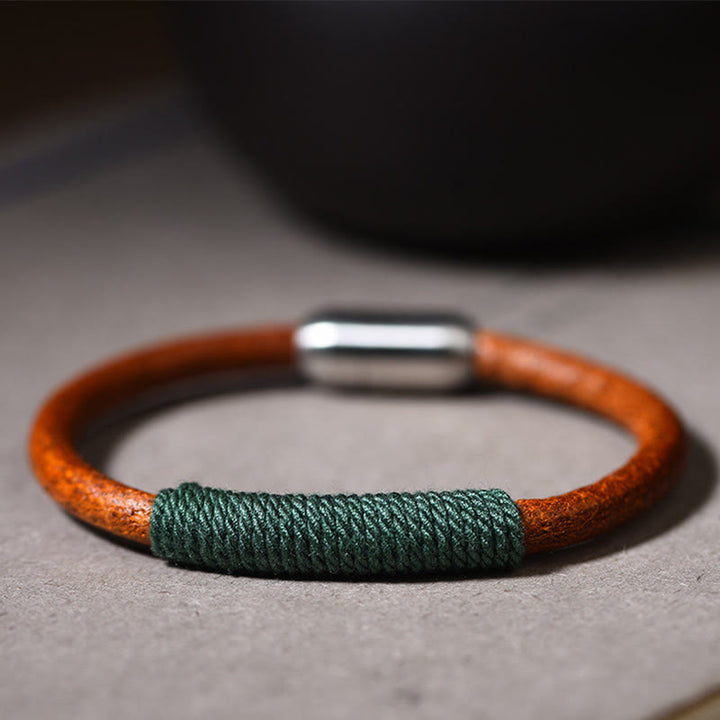 Buddha Stones Tibetan Leather Handmade Five Elements Luck Braid String Buckle Bracelet - image 2
