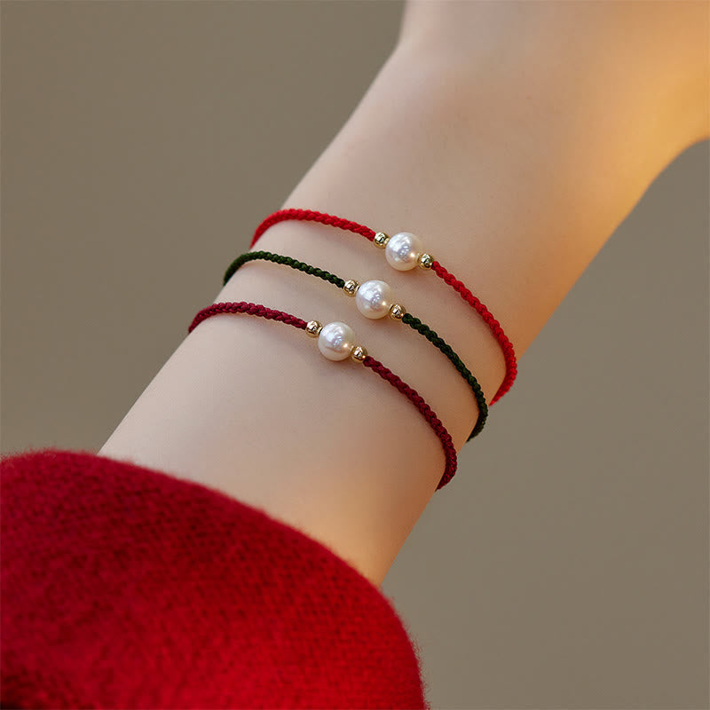 Buddha Stones Natural Pearl Bead Luck Braid String Bracelet - image 0