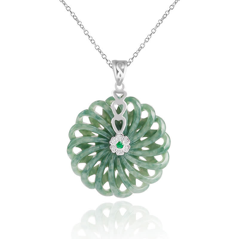 Buddha Stones 925 Sterling Silver Natural Round Jade Peace Buckle Abundance Necklace Pendant - Jade&925 Sterling Silver - image 0