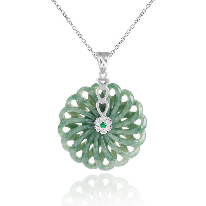 Buddha Stones 925 Sterling Silver Natural Round Jade Peace Buckle Abundance Necklace Pendant - Jade&925 Sterling Silver - image 0