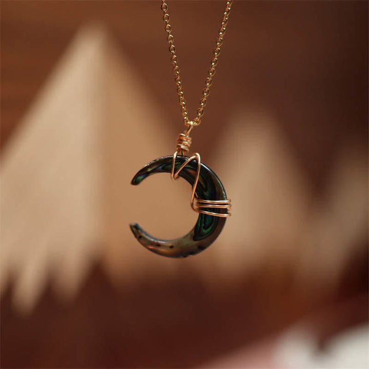 Buddha Stones Natural Tridacna Stone Crescent Moon Blessing Necklace Pendant - Black - image 10