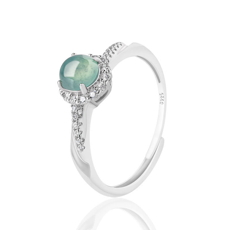 Buddha Stones 925 Sterling Silver Round Jade Luck Prosperity Adjustable Ring - image 1