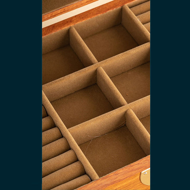 Antique Handmade Rosewood Jewelry Storage Box Lockable Large Double Layer Flower Wooden Gift Organizer Box - image 9