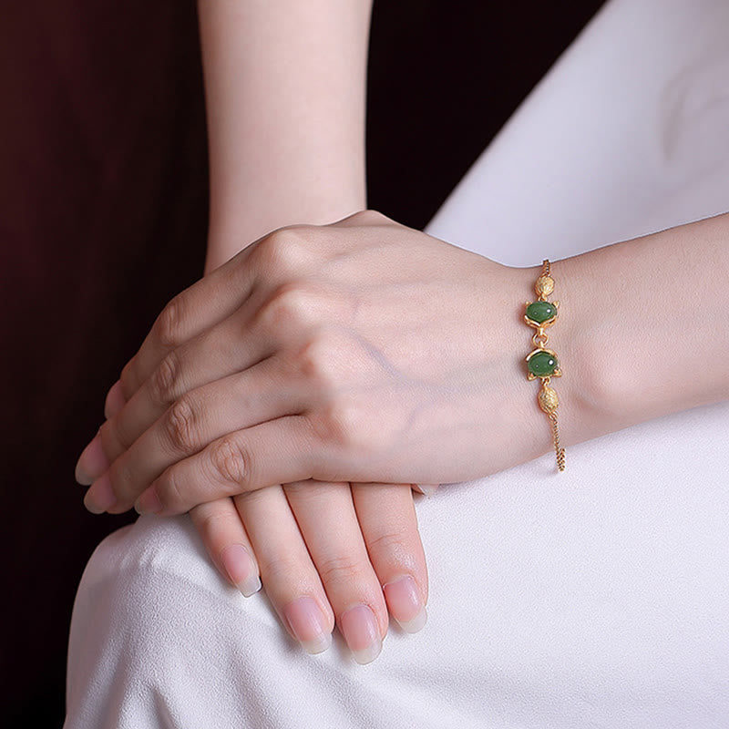 Buddha Stones 925 Sterling Silver Natural Hetian White Jade Cyan Jade Lovely Fox Luck Bracelet - image 3