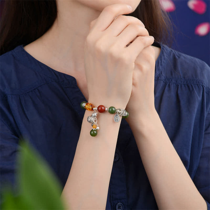 Buddha Stones 925 Sterling Silver Hetian Cyan Jade Gourd Amber Success Bracelet - image 2