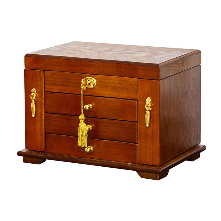 Buddha Stones Vintage Large Capacity Wooden Jewelry Box Jewelry Storage Box With Mirror - image 17