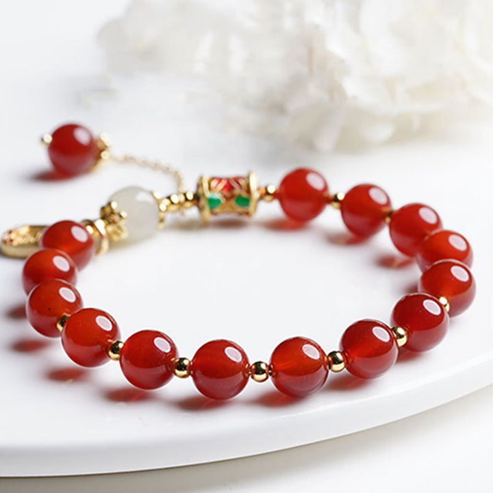 Buddha Stones Natural Red Agate Hetian Jade Fu Character Confidence Charm Bracelet - image 6