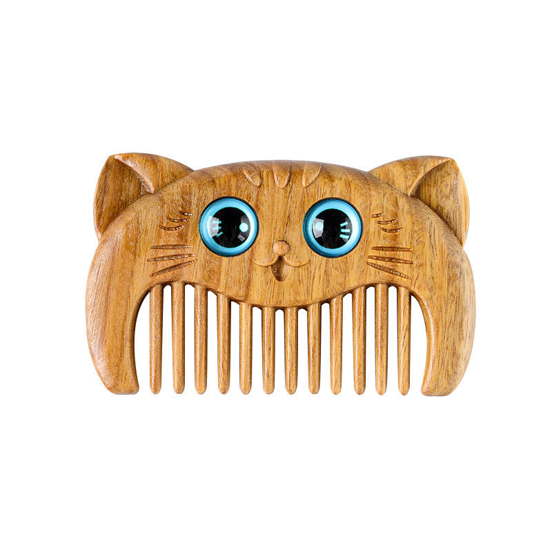 Buddha Stones Simple Cat Pattern Green Sandalwood Cure Portable Comb - image 10