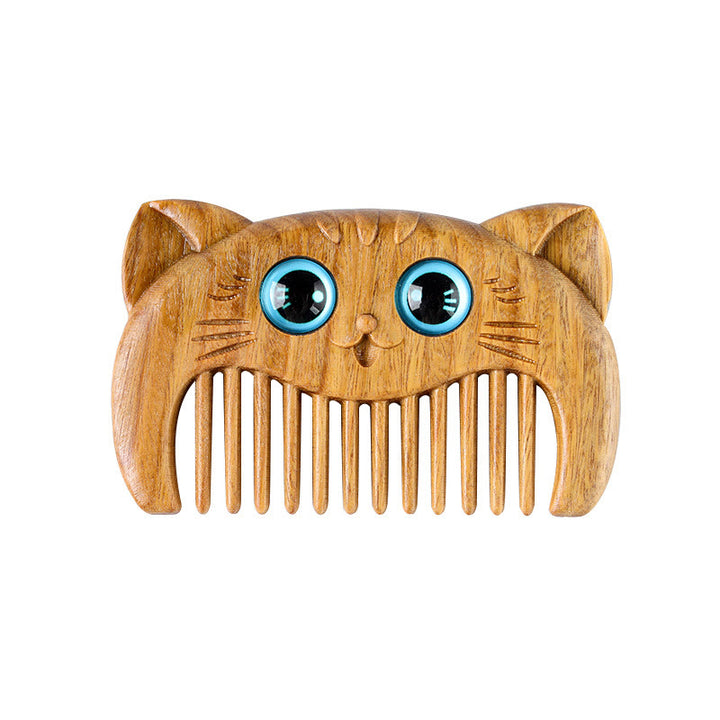 Buddha Stones Simple Cat Pattern Green Sandalwood Cure Portable Comb - image 10