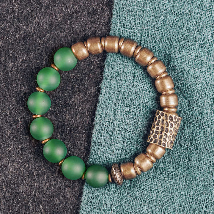 Buddha Stones Tibetan Red Agate Green Agate Copper Confidence Fortune Bracelet - Green Agate - 18cm - image 6
