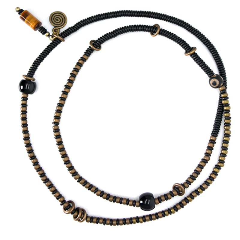 Buddha Stones Ebony Wood Dzi Bead Copper Peace Couple Bracelet Necklace Pendant - image 12