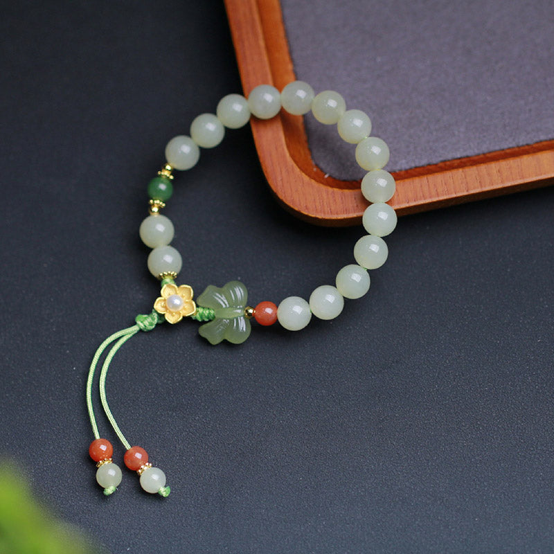 Buddha Stones 925 Sterling Silver Jade Luck Flower Butterfly Bracelet - image 10