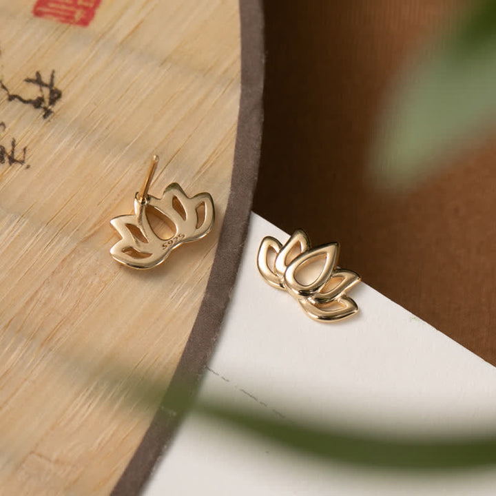 Buddha Stones 925 Sterling Silver Lotus Flower Blessing Earrings - image 4
