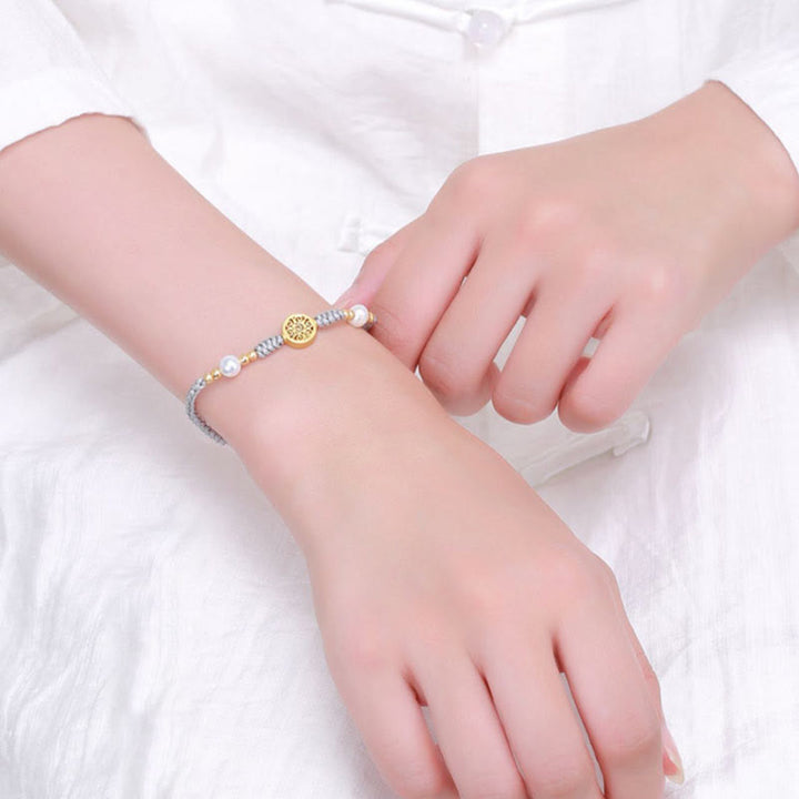 Buddha Stones Copper Coin Fortune Tree Pearl Luck Blue Rope Braided Bracelet - image 29