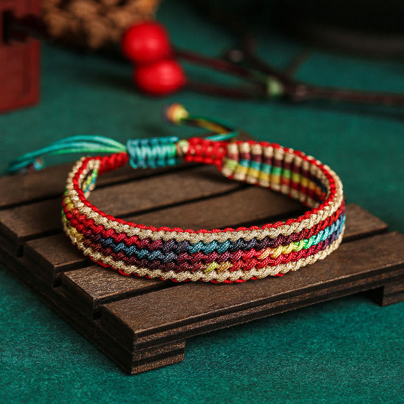 Buddha Stones Tibet Handmade Rainbow Multicolored Protection Braided String Bracelet - Multicolored Rope(Bracelet Size 15.5cm+10cm) - image 0