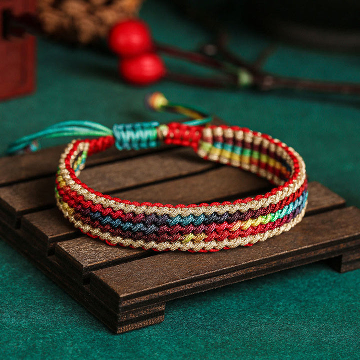 Buddha Stones Tibet Handmade Rainbow Multicolored Protection Braided String Bracelet - Multicolored Rope(Bracelet Size 15.5cm+10cm) - image 0