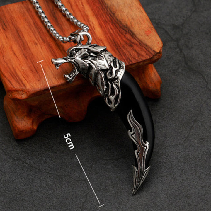 Buddha Stones Imitation Wolf Tooth Titanium Steel Balance Necklace Pendant - image 7