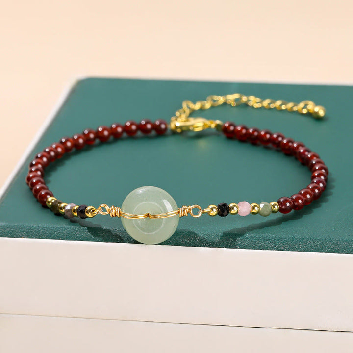 Buddha Stones Natural Garnet Peace Buckle Bead Calm Bracelet - image 2