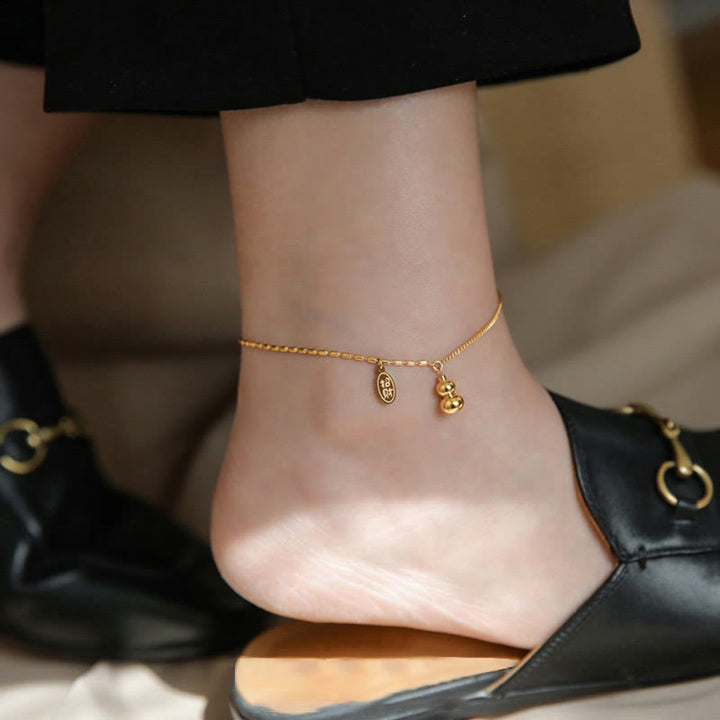Buddha Stones 18k Gold Lucky Gourd Design Wealth Buckle Anklet - image 9