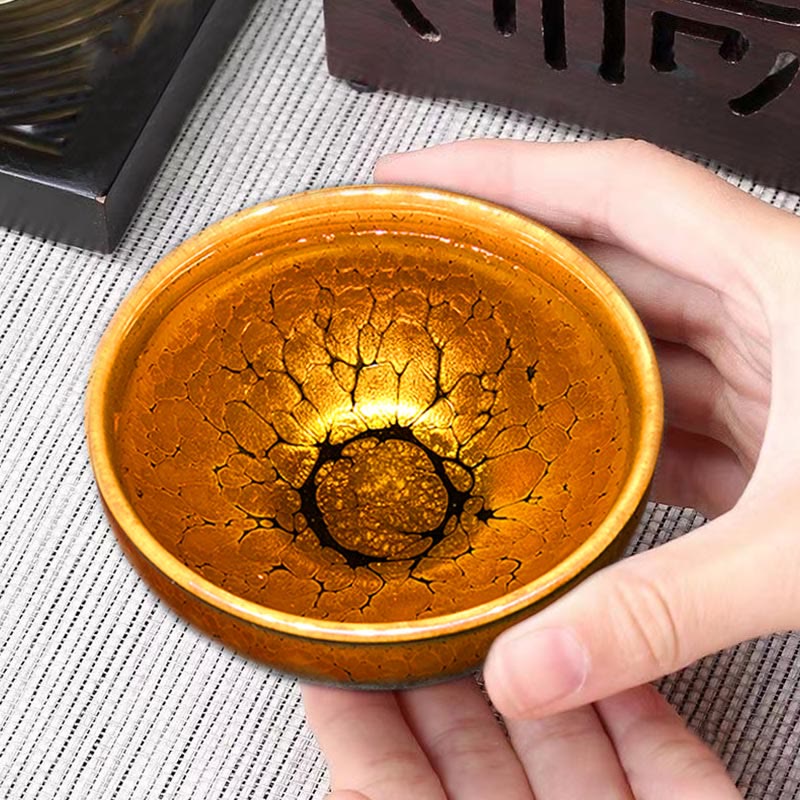 Buddha Stones Gold Spot Pattern Chinese Jianzhan Ceramic Teacup Kung Fu Tea Cup Bowl With Gift Box - image 1
